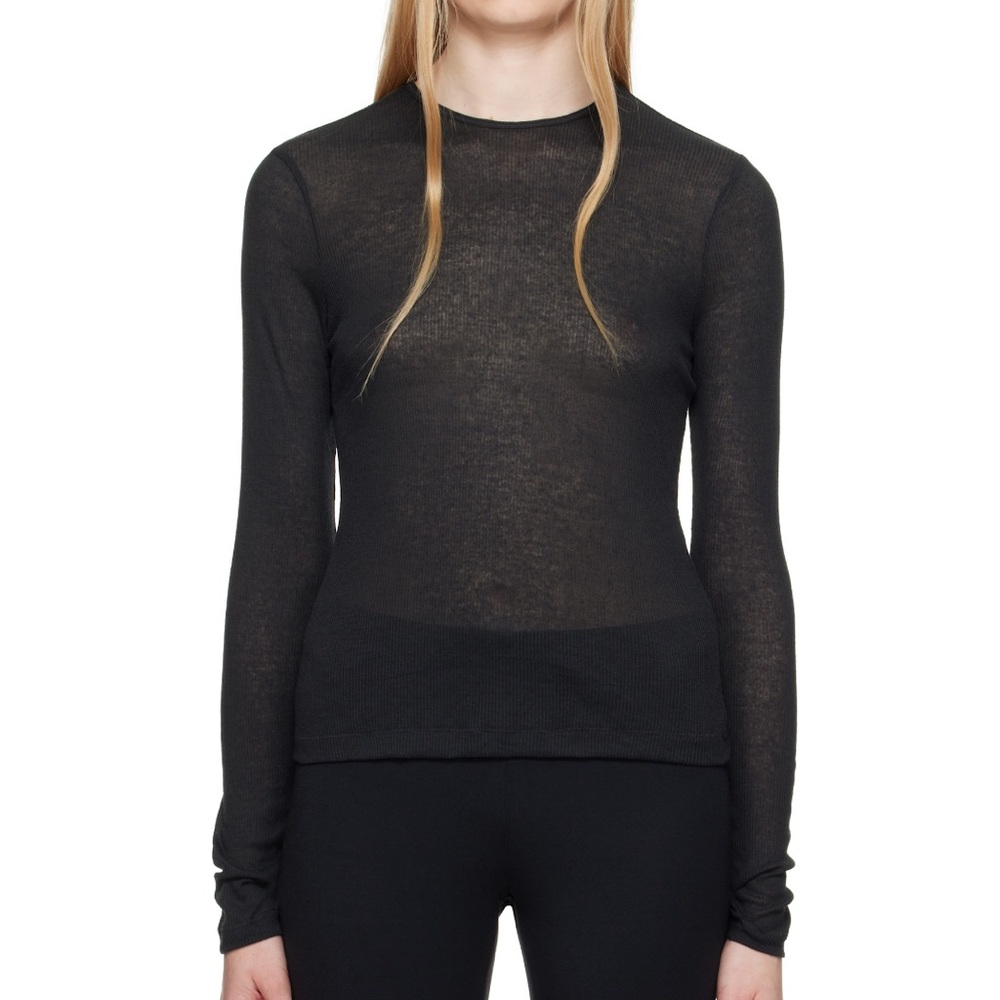 SKIMS Black Sheer Cotton Long Sleeve T-Shirt